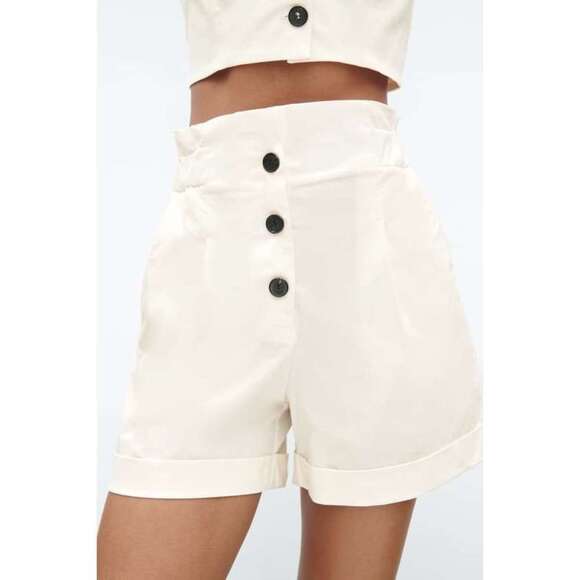 TURNED-UP HEM PAPERBAG SHORTS - Picture 2 of 6